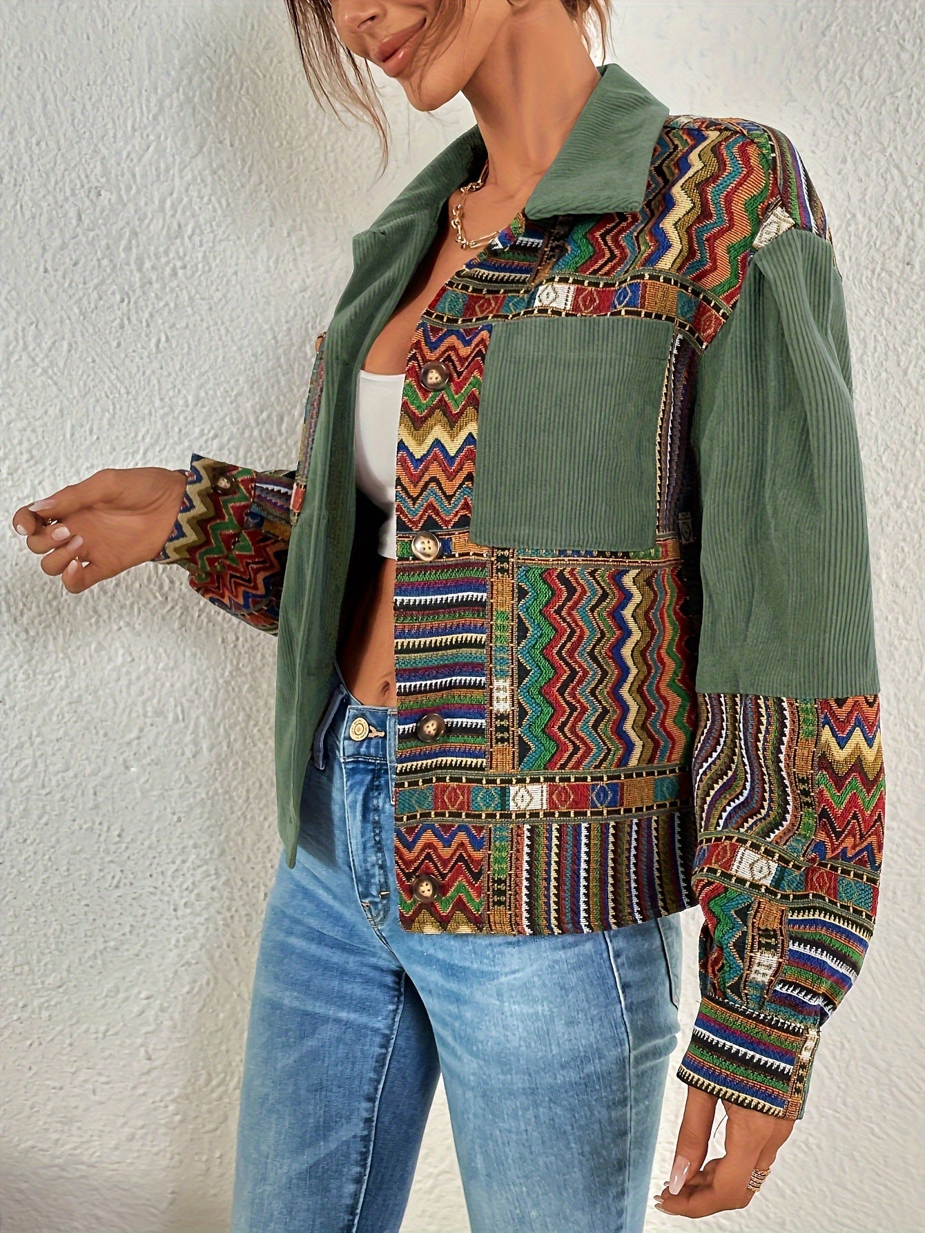 Veste Patchwork Velours Côtelé – Élégance Colorée