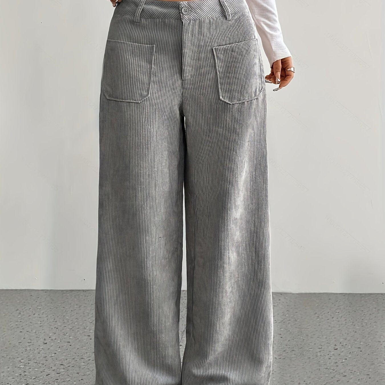 Pantalon femme taille basse en velours côtelé – Coupe large casual, style moderne