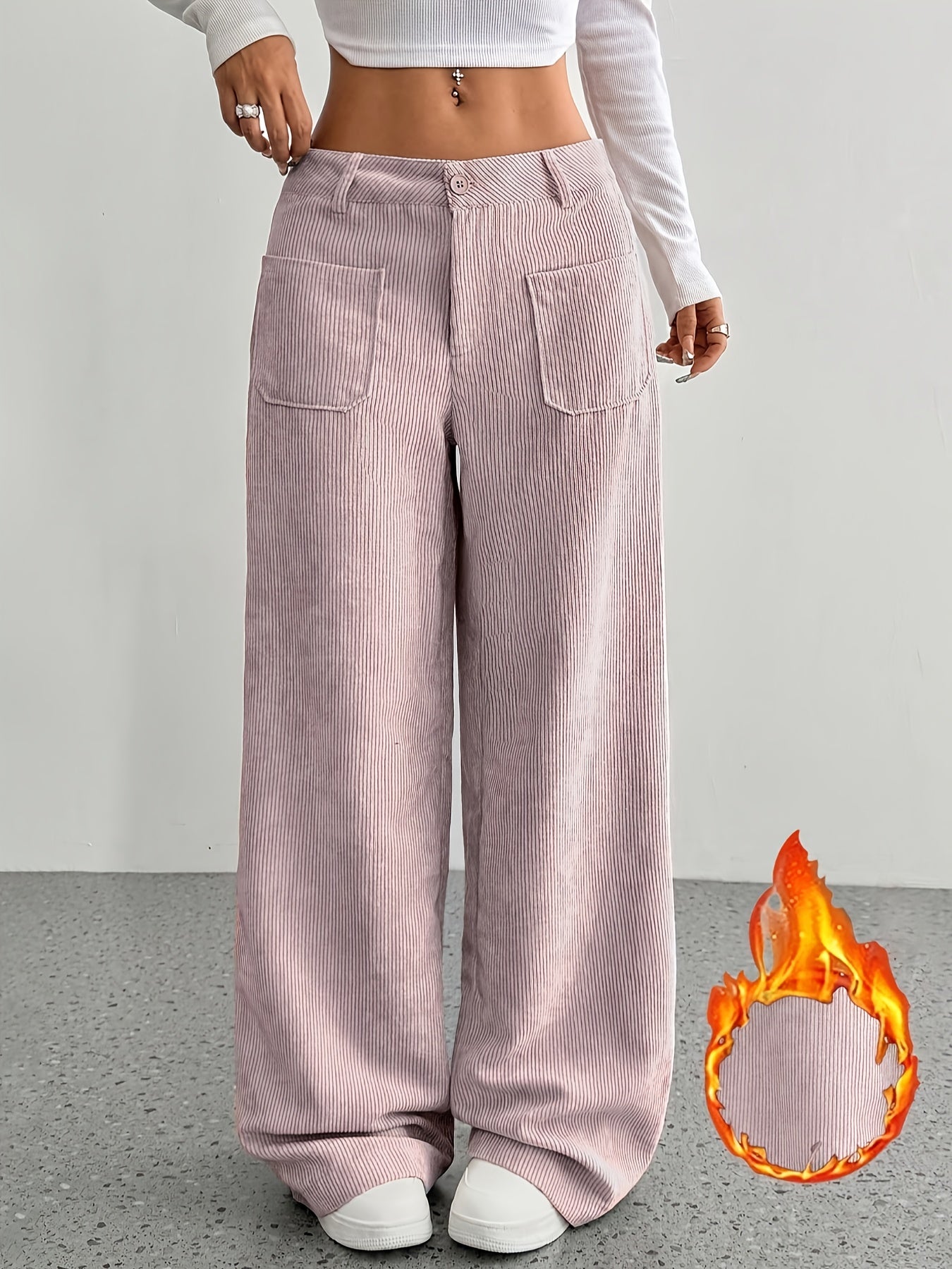 Pantalon femme taille basse en velours côtelé – Coupe large casual, style moderne