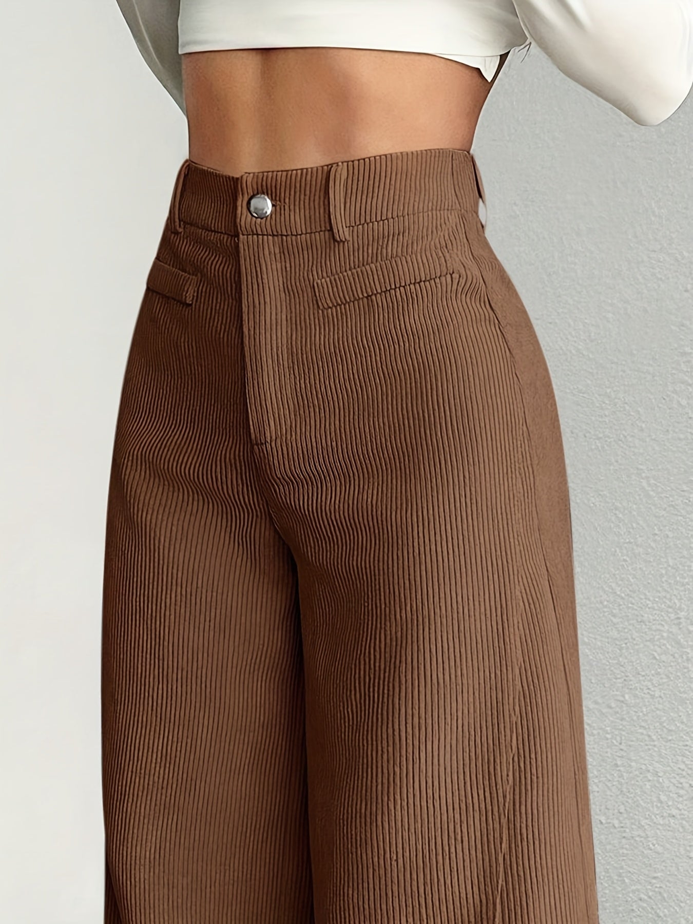 Pantalon Femme Taille Haute Velours Côtelé – Élégance Décontractée