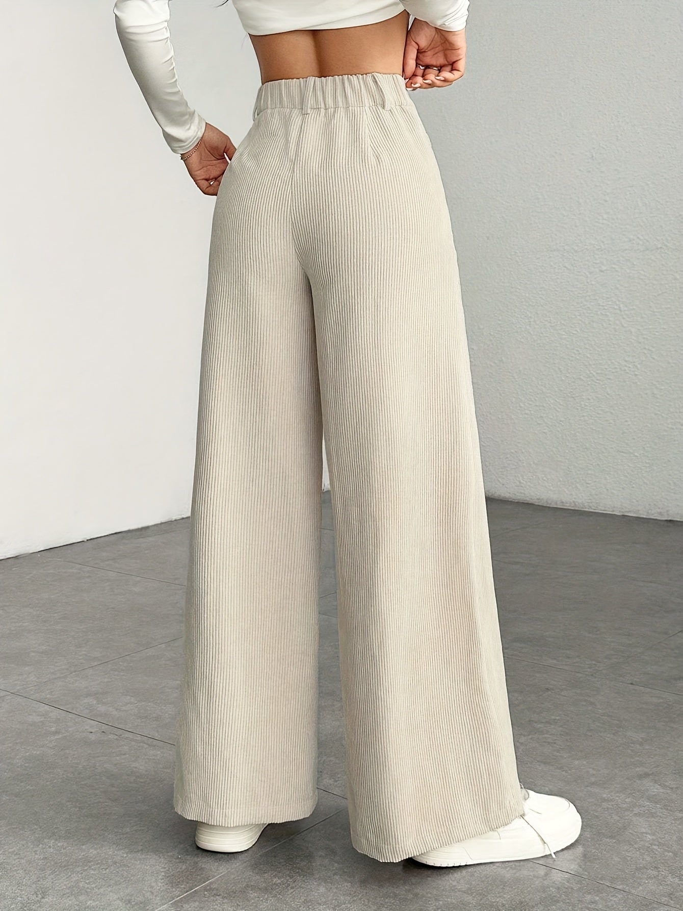 Pantalon Femme Taille Haute Velours Côtelé – Élégance Décontractée