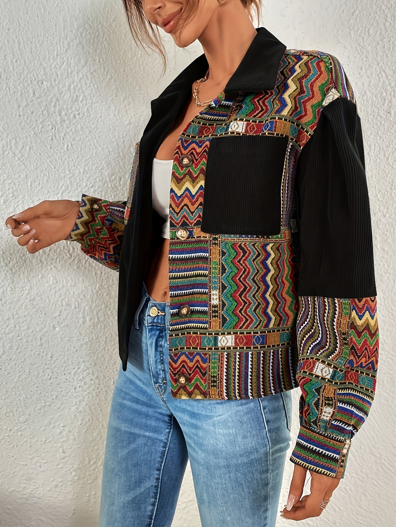 Veste Patchwork Velours Côtelé – Élégance Colorée