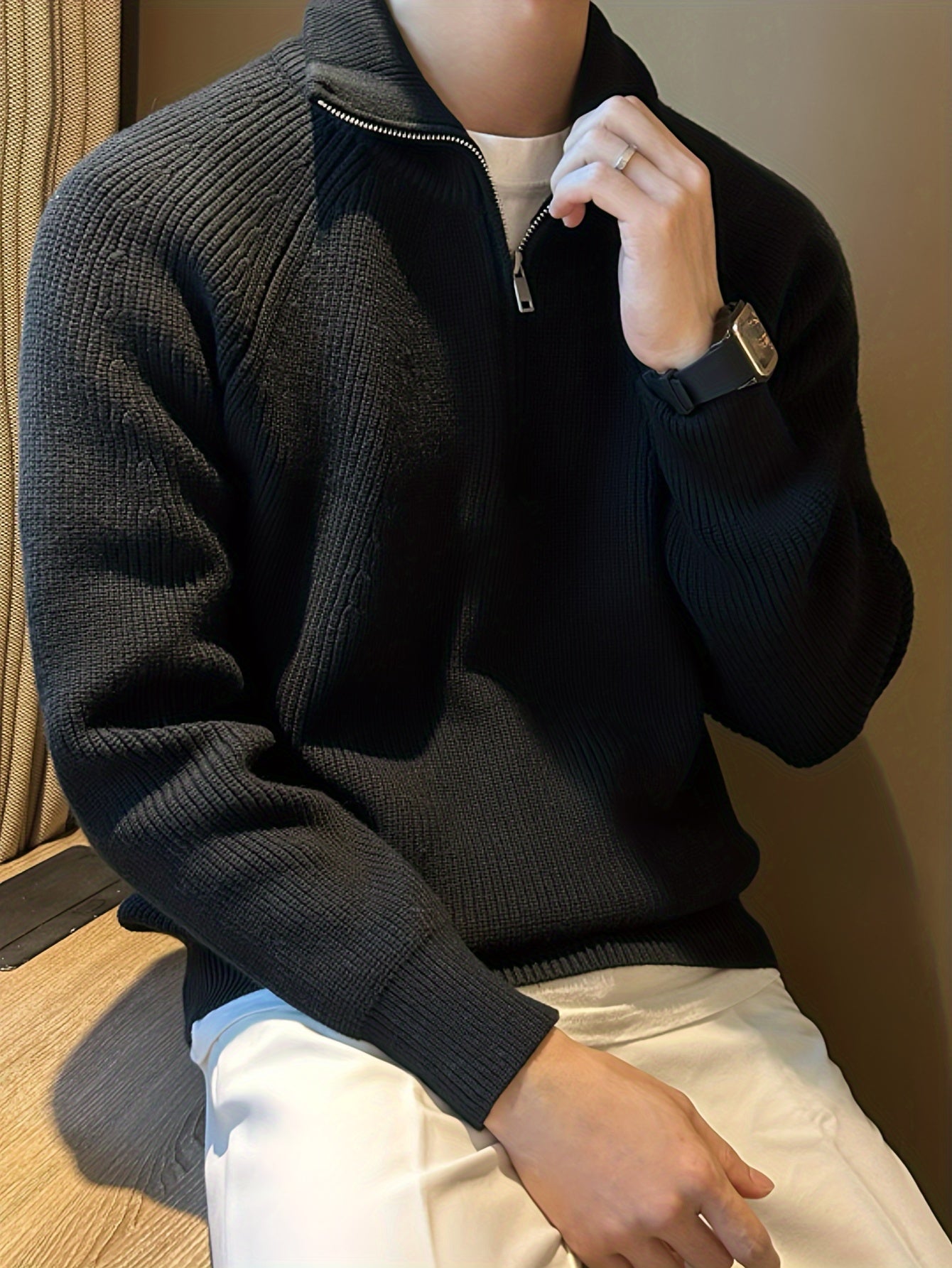 Pull Zippé Col Lapel en Maille - Chic Casual