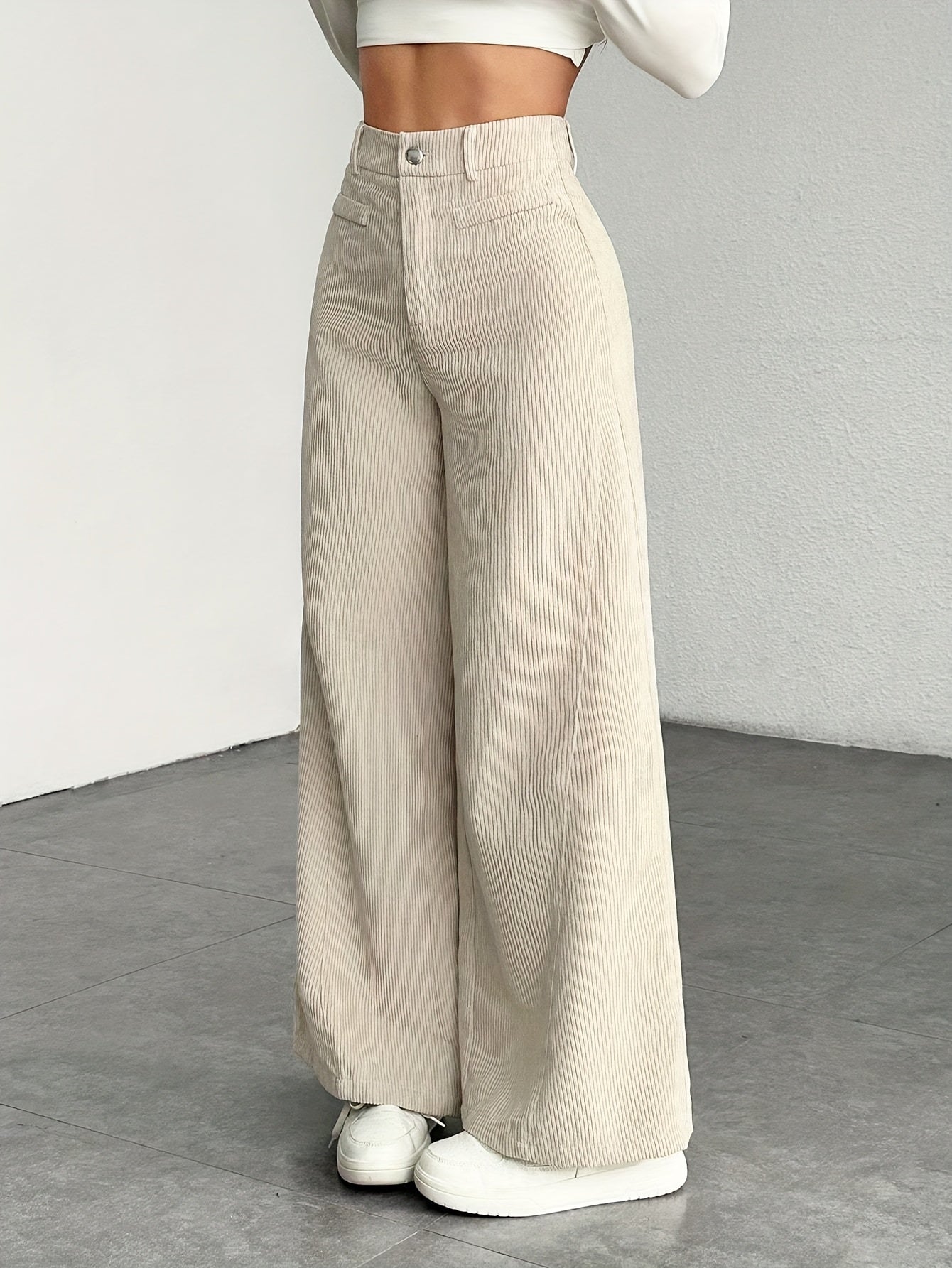 Pantalon Femme Taille Haute Velours Côtelé – Élégance Décontractée
