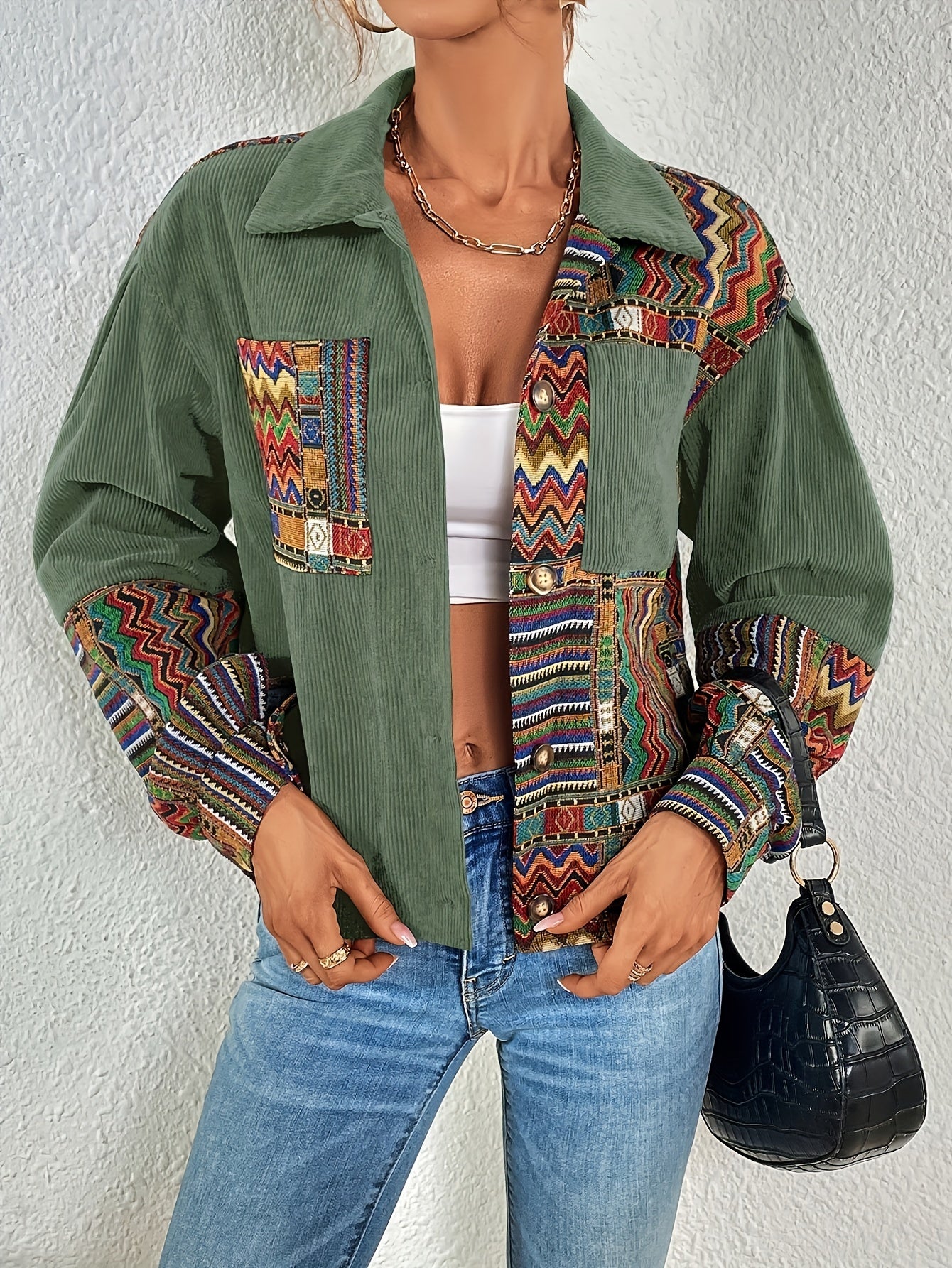 Veste Patchwork Velours Côtelé – Élégance Colorée