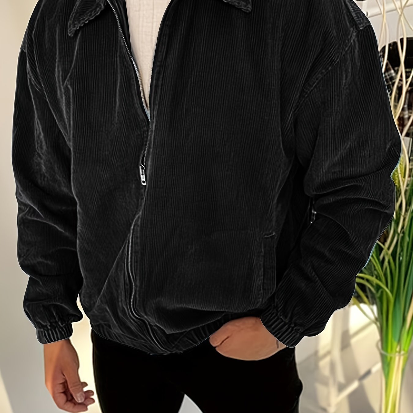 Veste en velours côtelé marron zippée – Style universitaire et casual chic