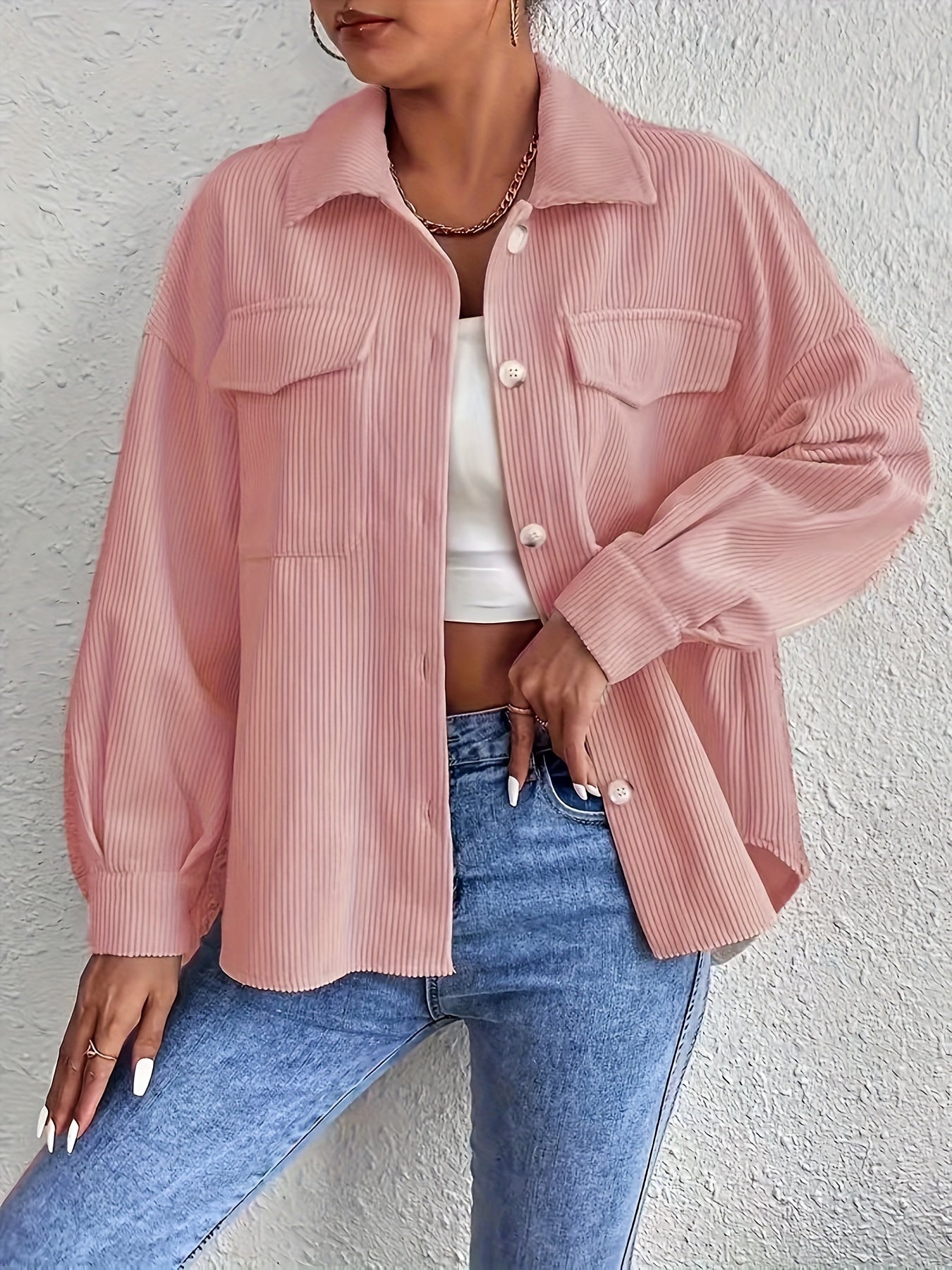 Veste Femme Oversize en Velours Côtelé – Poches à Rabat