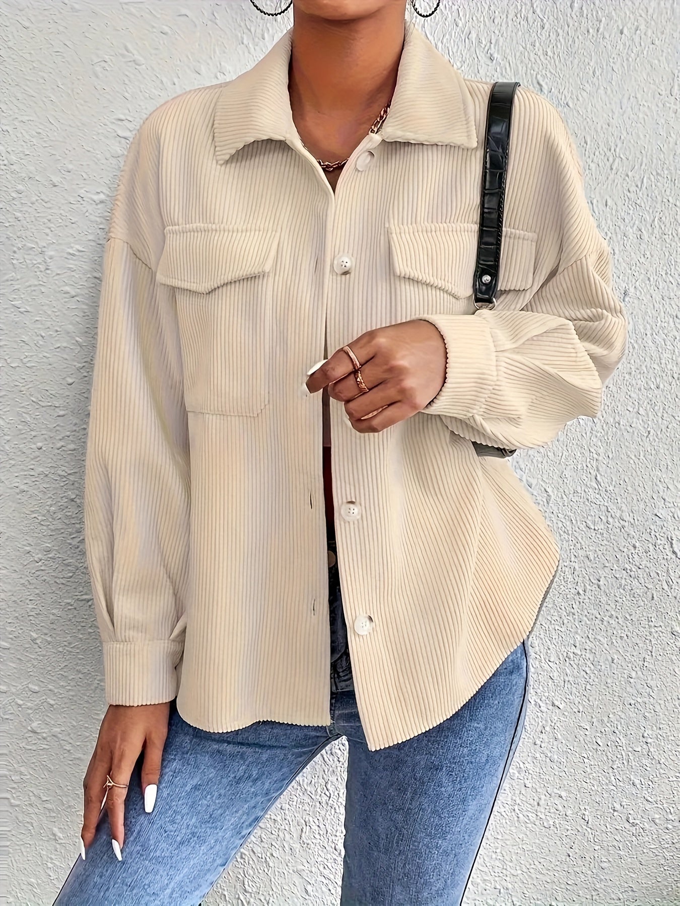 Veste Femme Oversize en Velours Côtelé – Poches à Rabat
