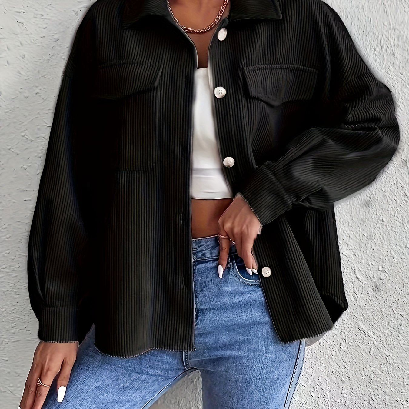 Veste Femme Oversize en Velours Côtelé – Poches à Rabat
