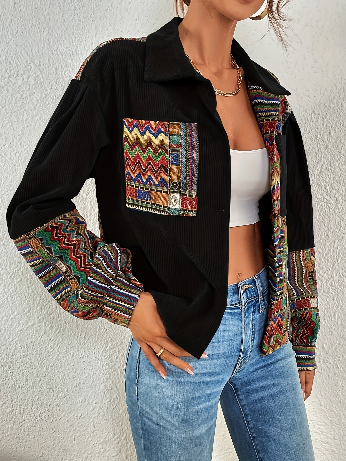 Veste Patchwork Velours Côtelé – Élégance Colorée