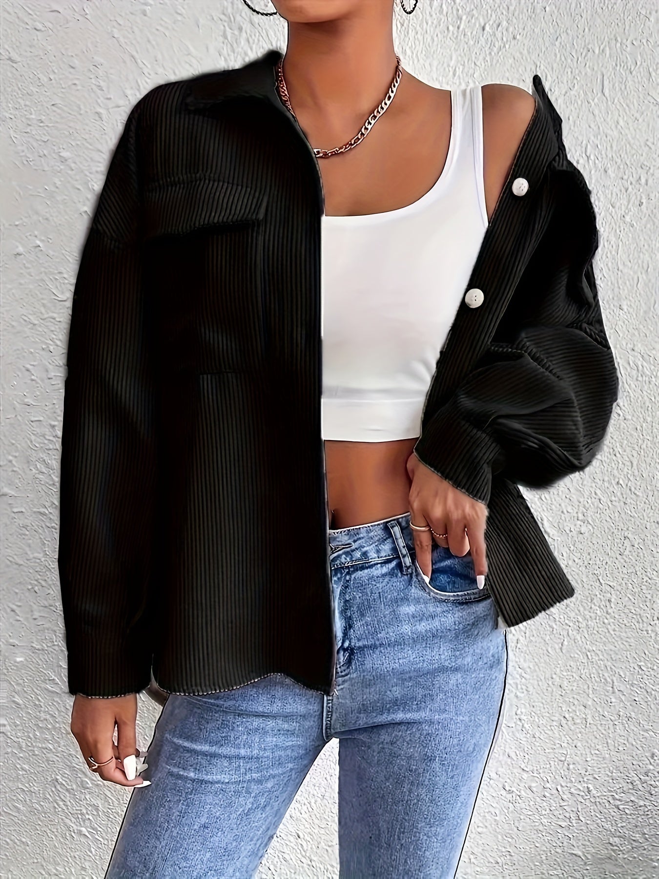 Veste Femme Oversize en Velours Côtelé – Poches à Rabat