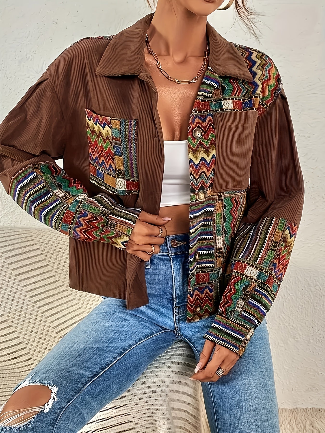 Veste Patchwork Velours Côtelé – Élégance Colorée