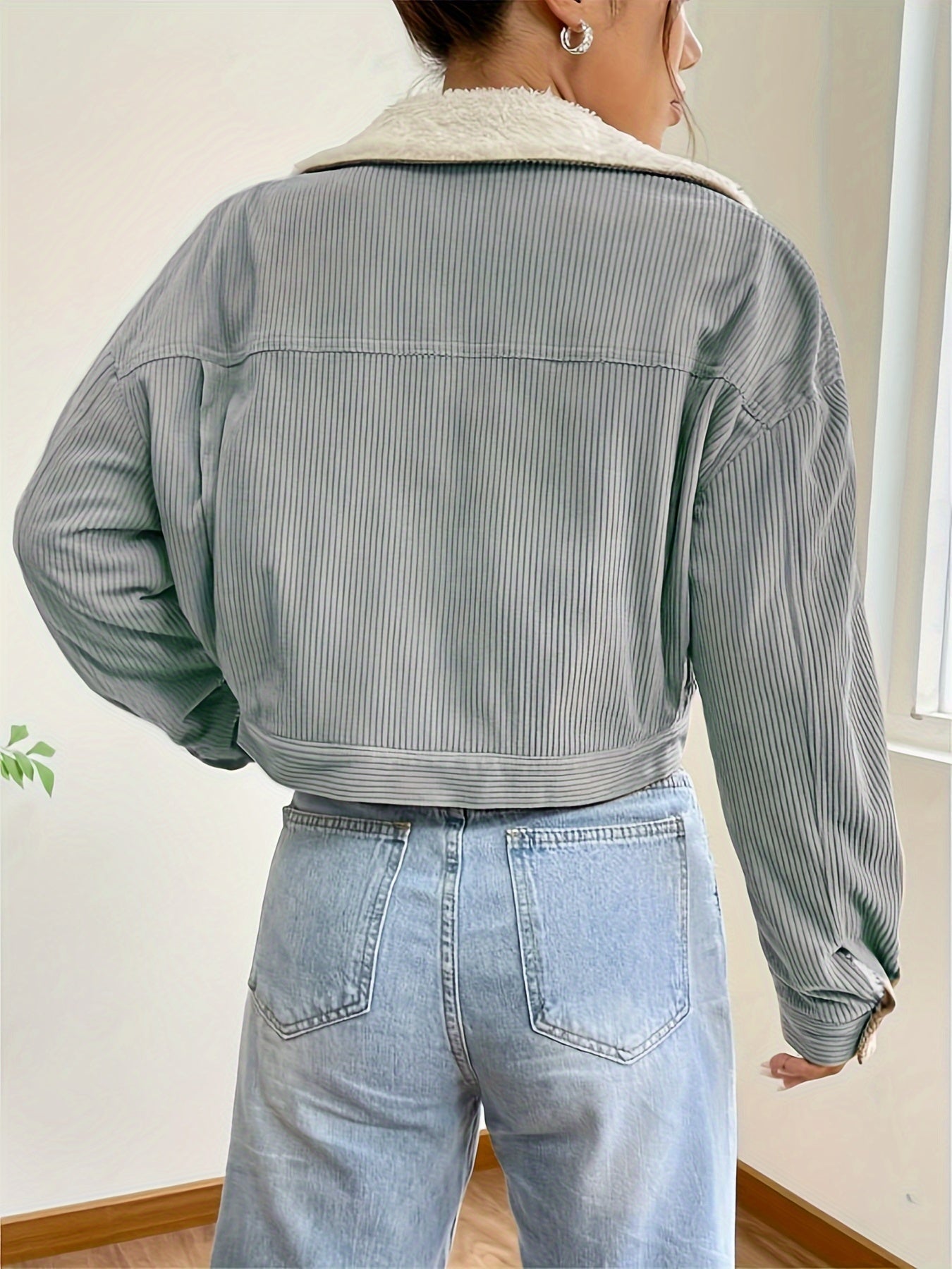 Veste Crop Femme en Velours Côtelé Doublée – Hiver Décontracté