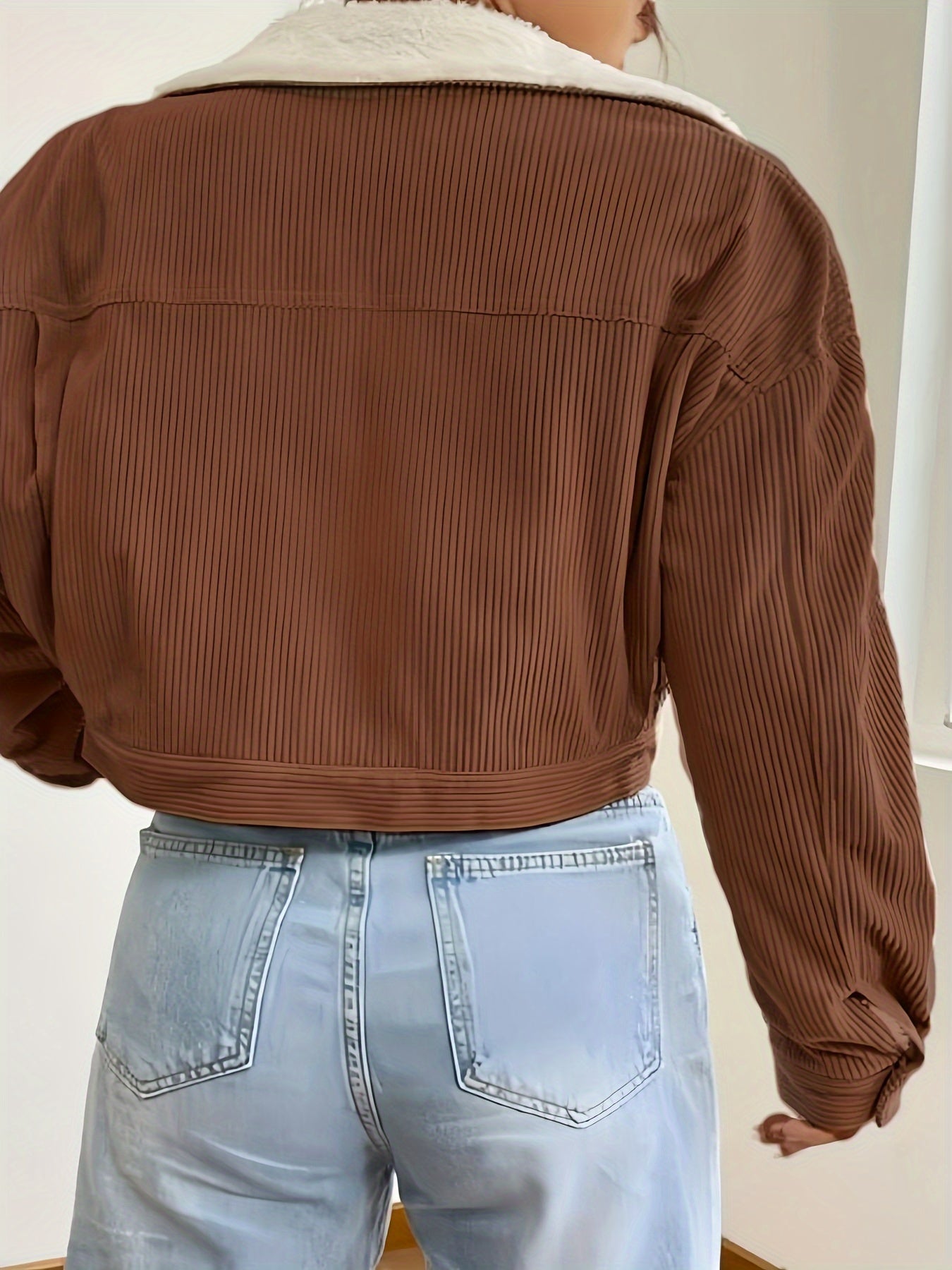 Veste Crop Femme en Velours Côtelé Doublée – Hiver Décontracté