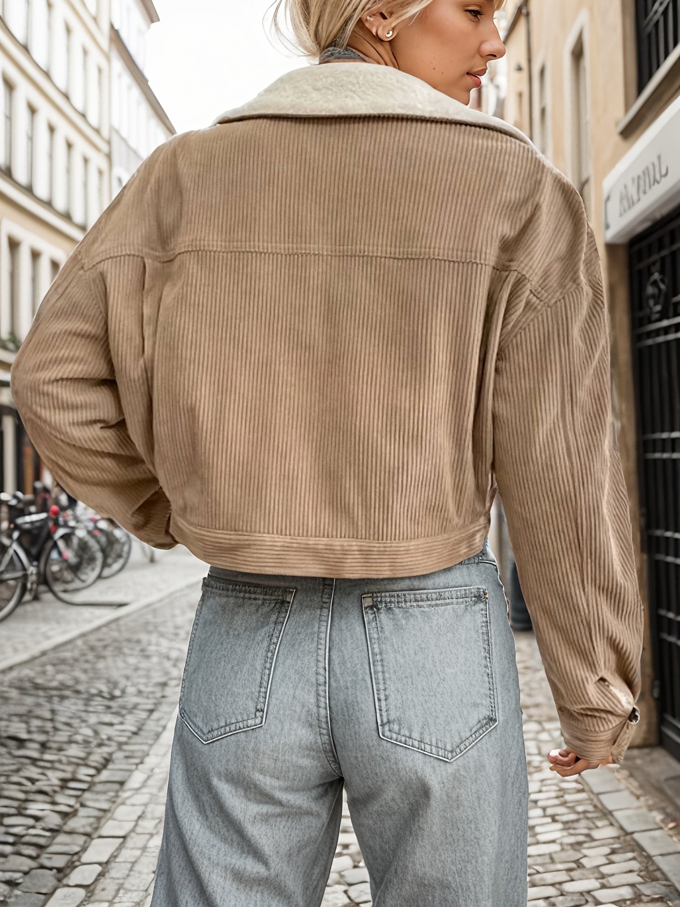 Veste Crop Femme en Velours Côtelé Doublée – Hiver Décontracté