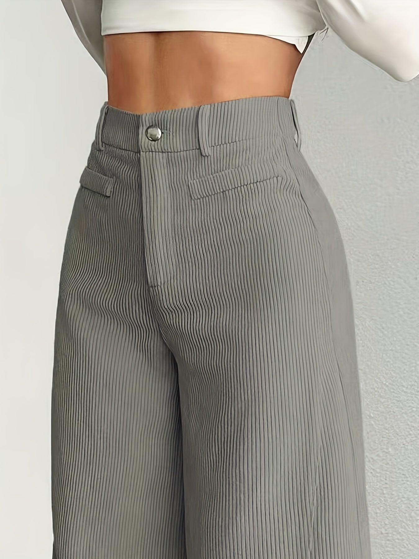 Pantalon Femme Taille Haute Velours Côtelé – Élégance Décontractée
