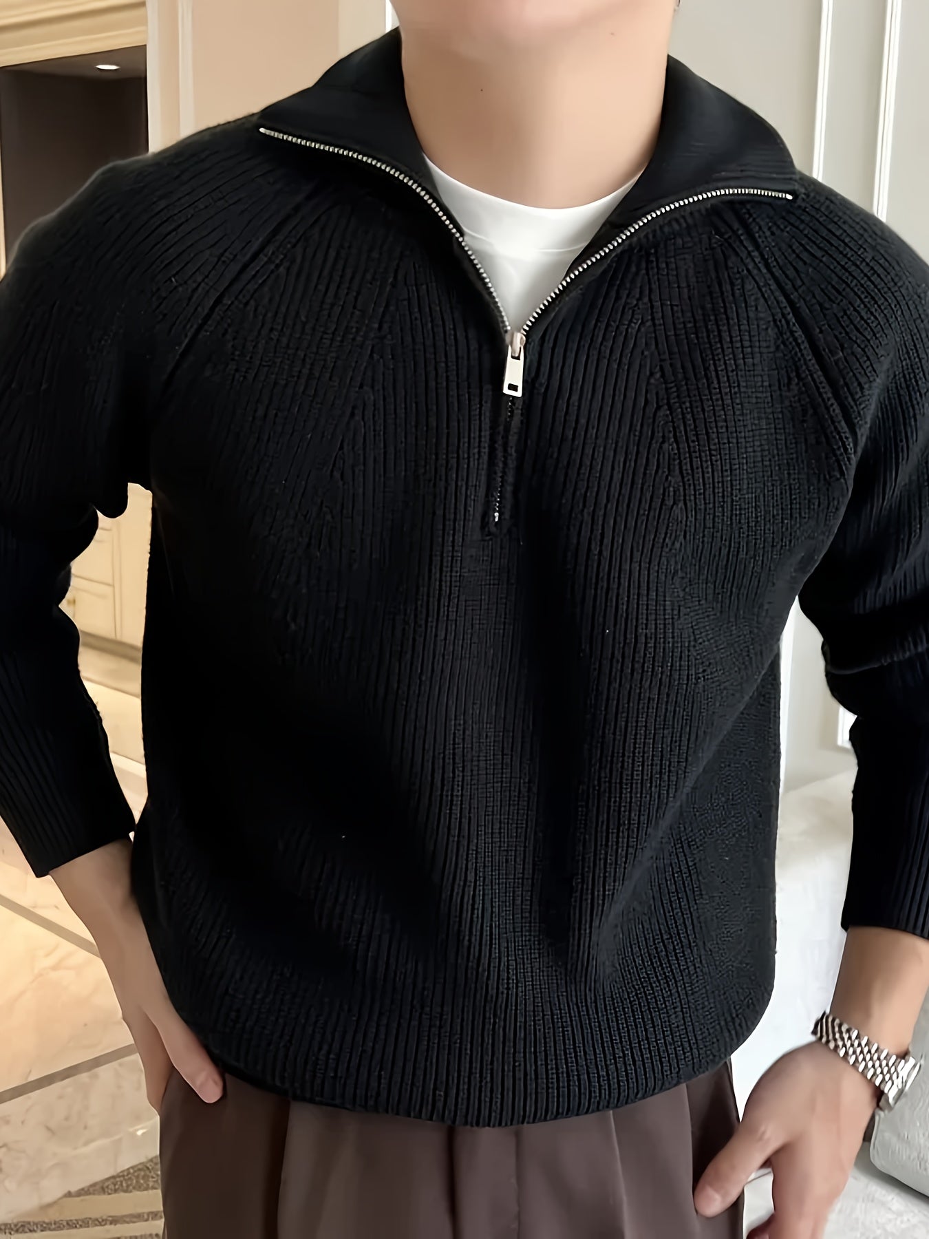 Pull Zippé Col Lapel en Maille - Chic Casual