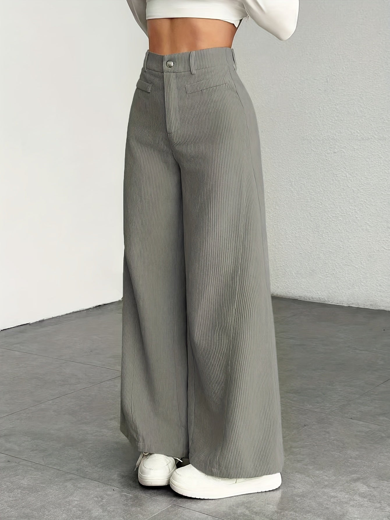 Pantalon Femme Taille Haute Velours Côtelé – Élégance Décontractée