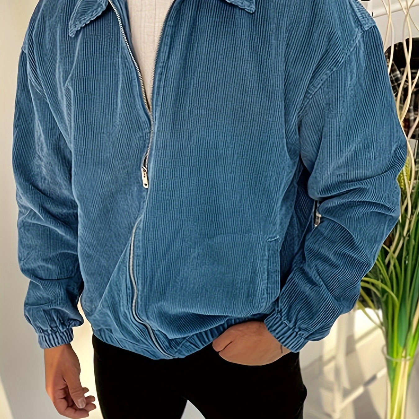 Veste en velours côtelé marron zippée – Style universitaire et casual chic