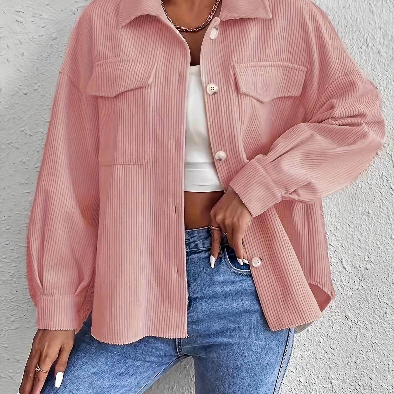 Veste Femme Oversize en Velours Côtelé – Poches à Rabat