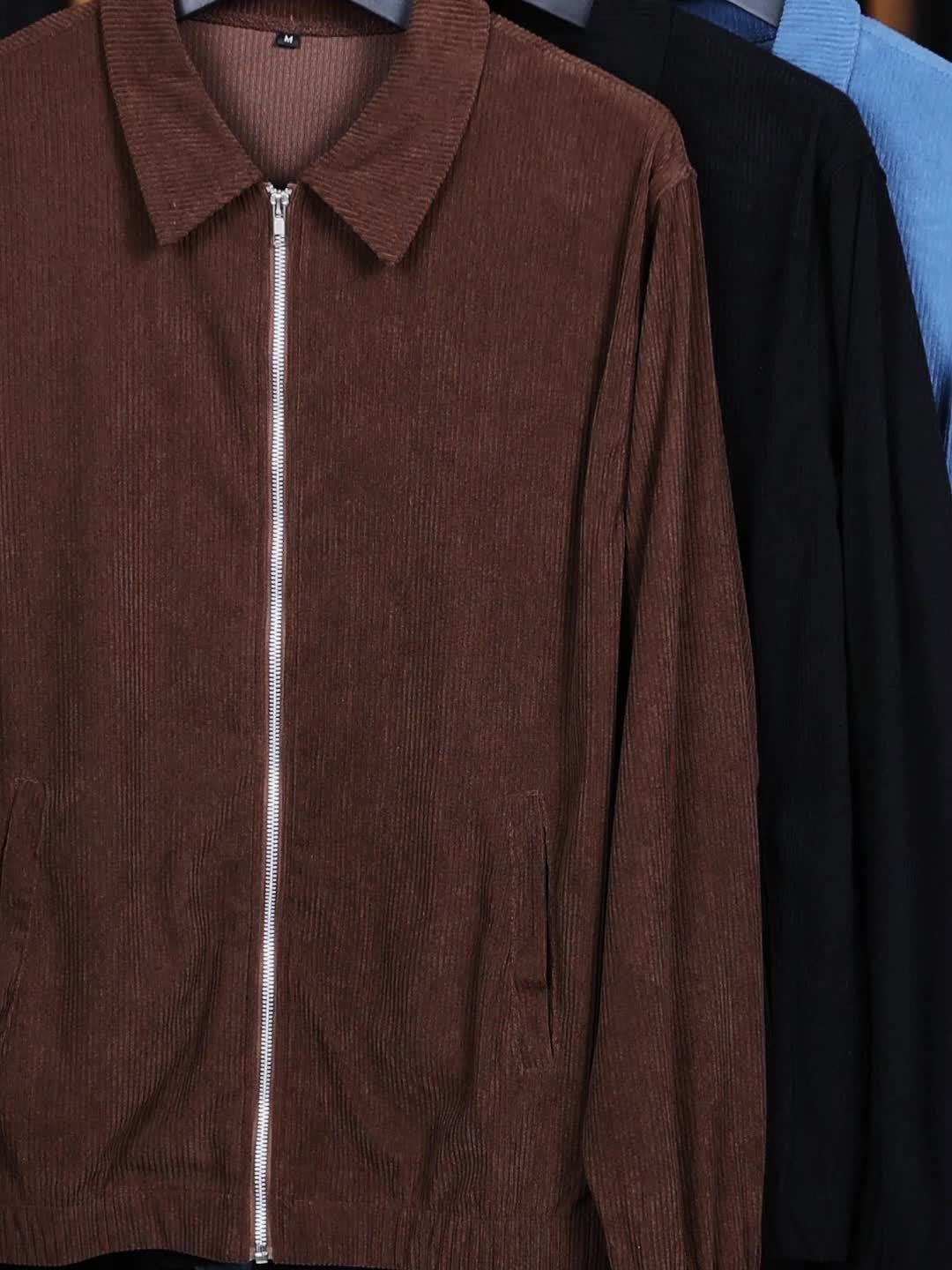 Veste en velours côtelé marron zippée – Style universitaire et casual chic