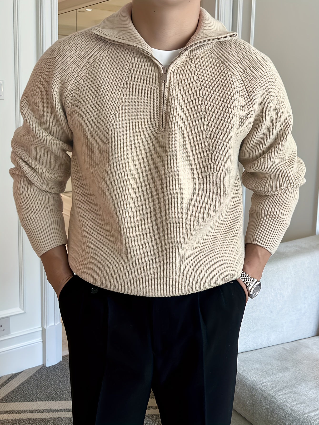 Pull Zippé Col Lapel en Maille - Chic Casual