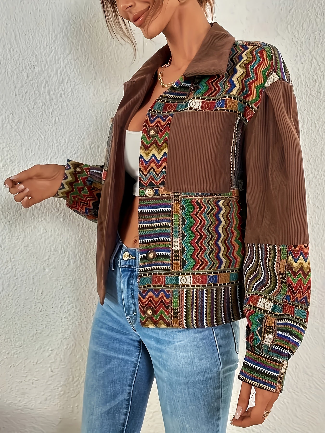 Veste Patchwork Velours Côtelé – Élégance Colorée