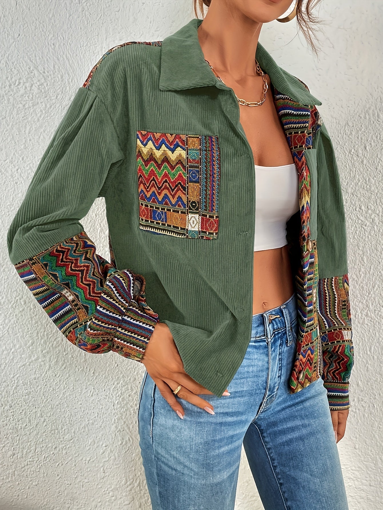 Veste Patchwork Velours Côtelé – Élégance Colorée