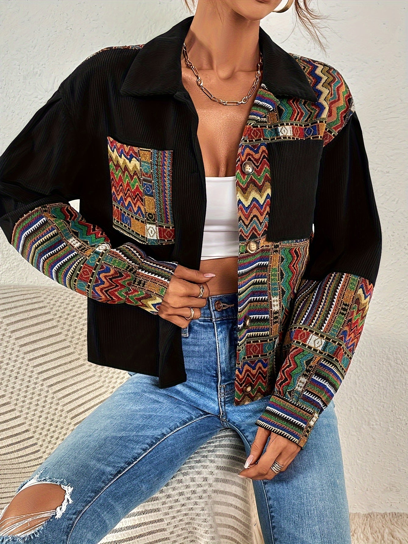 Veste Patchwork Velours Côtelé – Élégance Colorée
