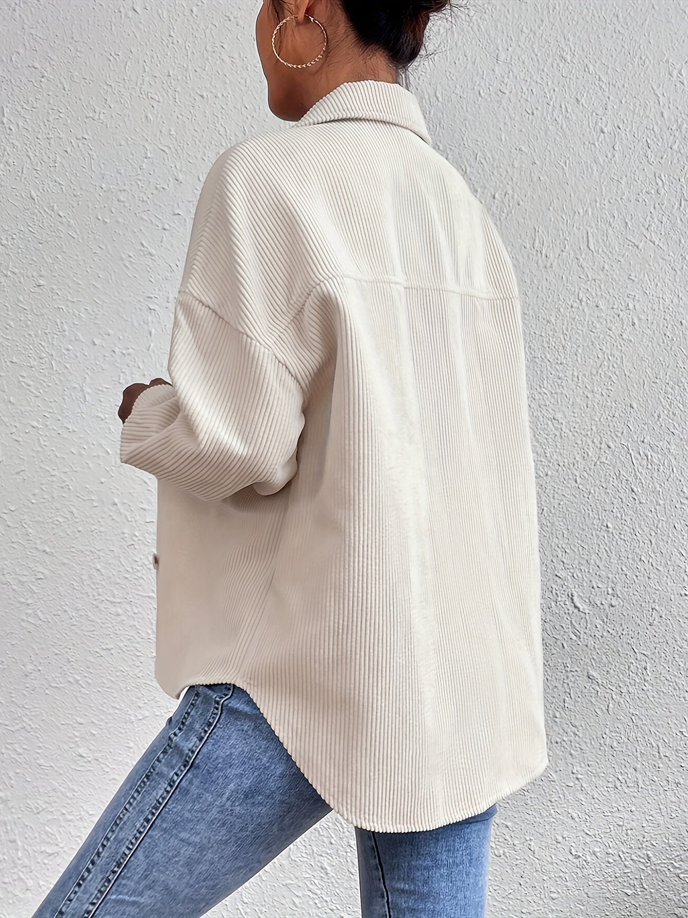 Veste Femme Oversize en Velours Côtelé – Poches à Rabat