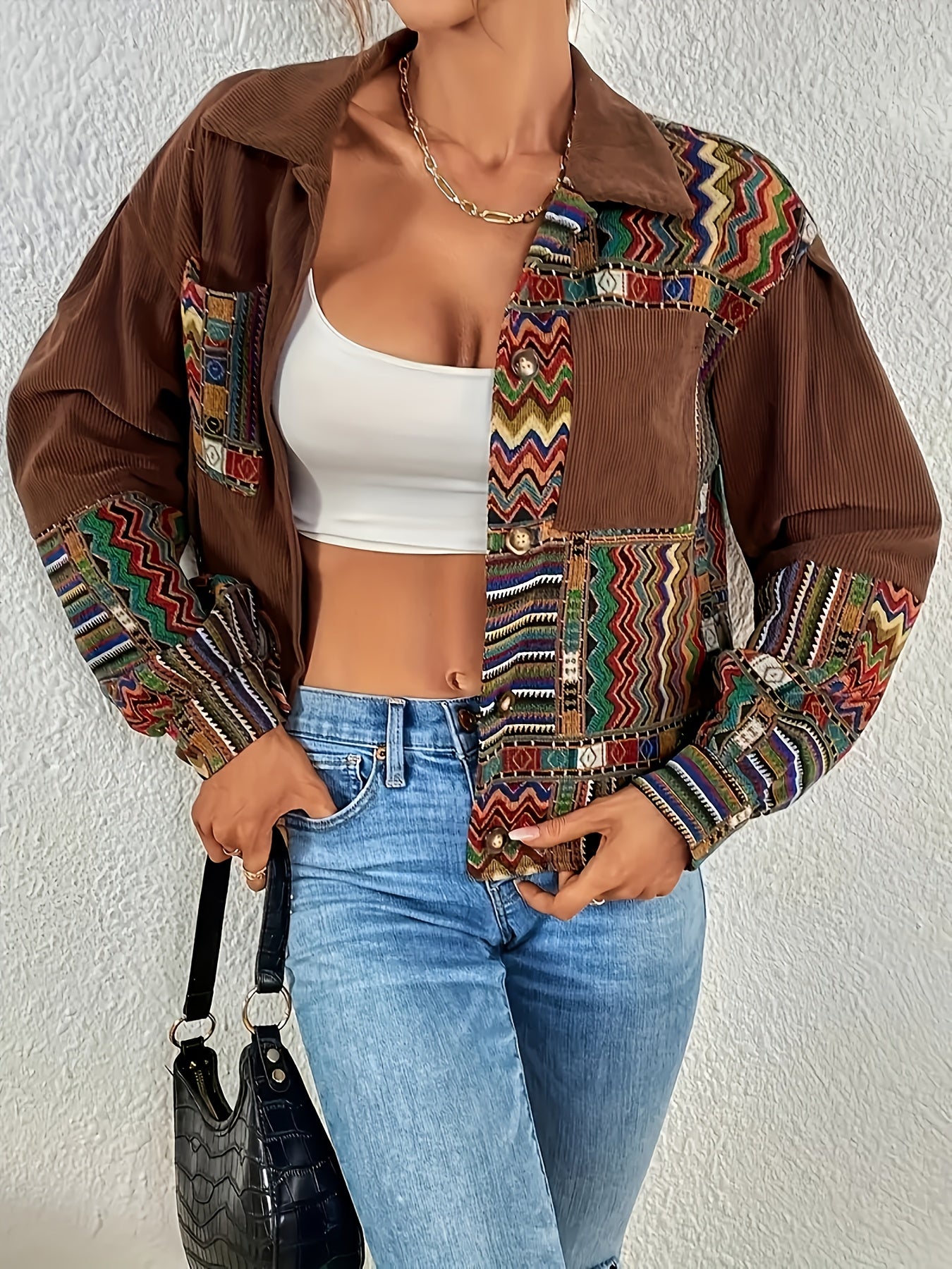 Veste Patchwork Velours Côtelé – Élégance Colorée
