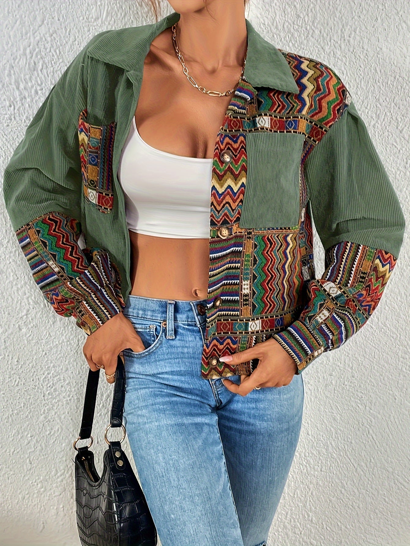 Veste Patchwork Velours Côtelé – Élégance Colorée