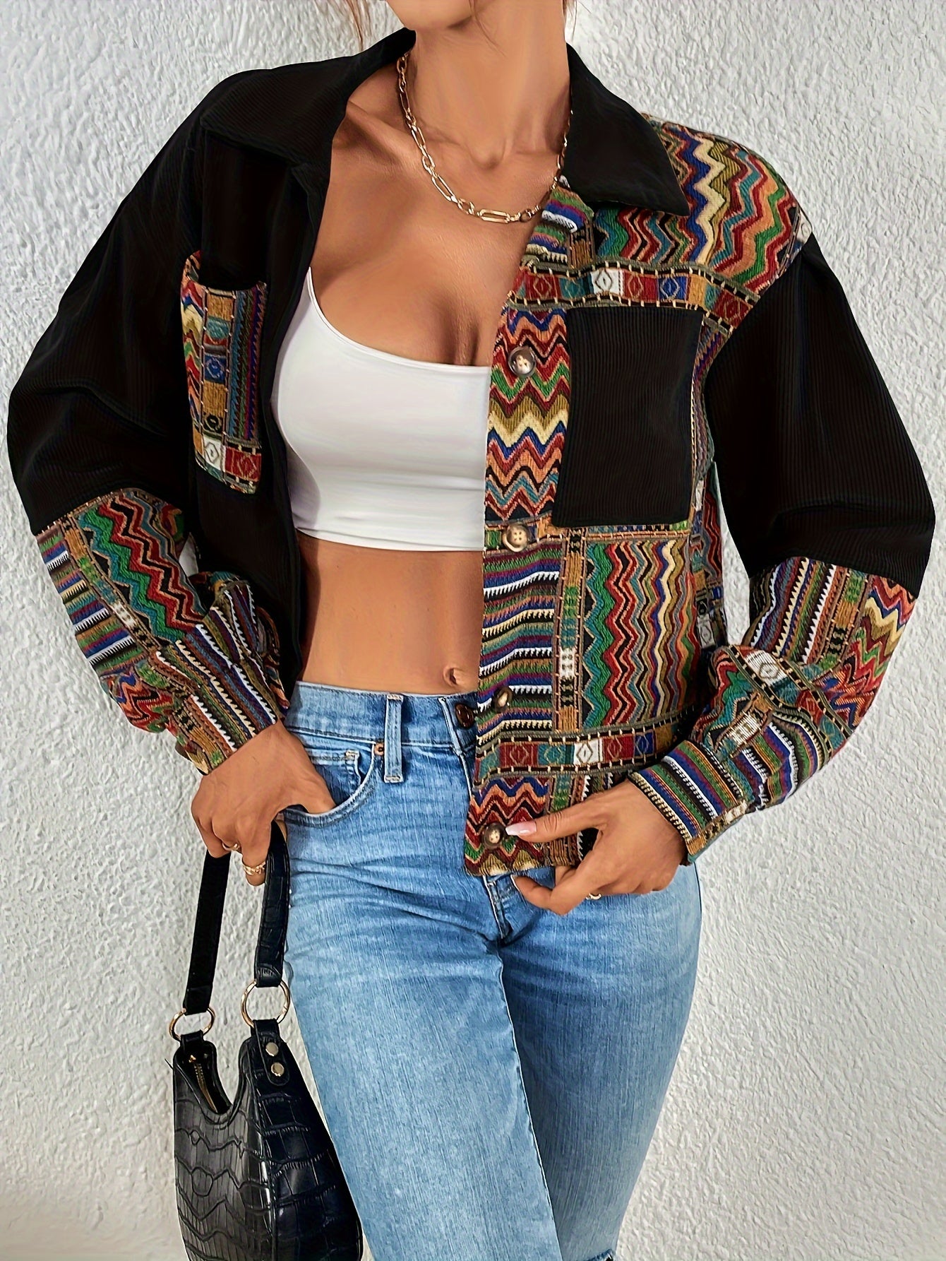 Veste Patchwork Velours Côtelé – Élégance Colorée