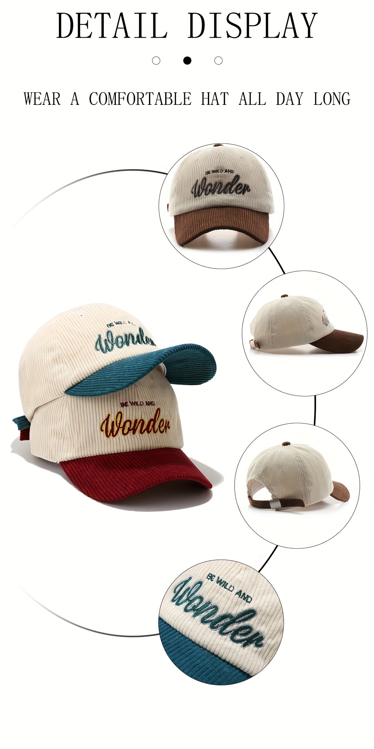 Casquette en velours côtelé brodée – Wondeur