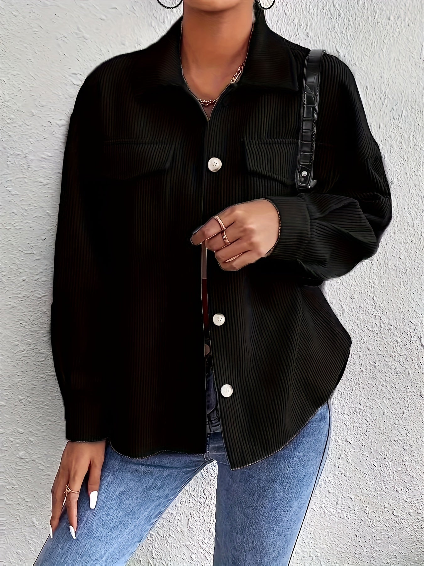 Veste Femme Oversize en Velours Côtelé – Poches à Rabat