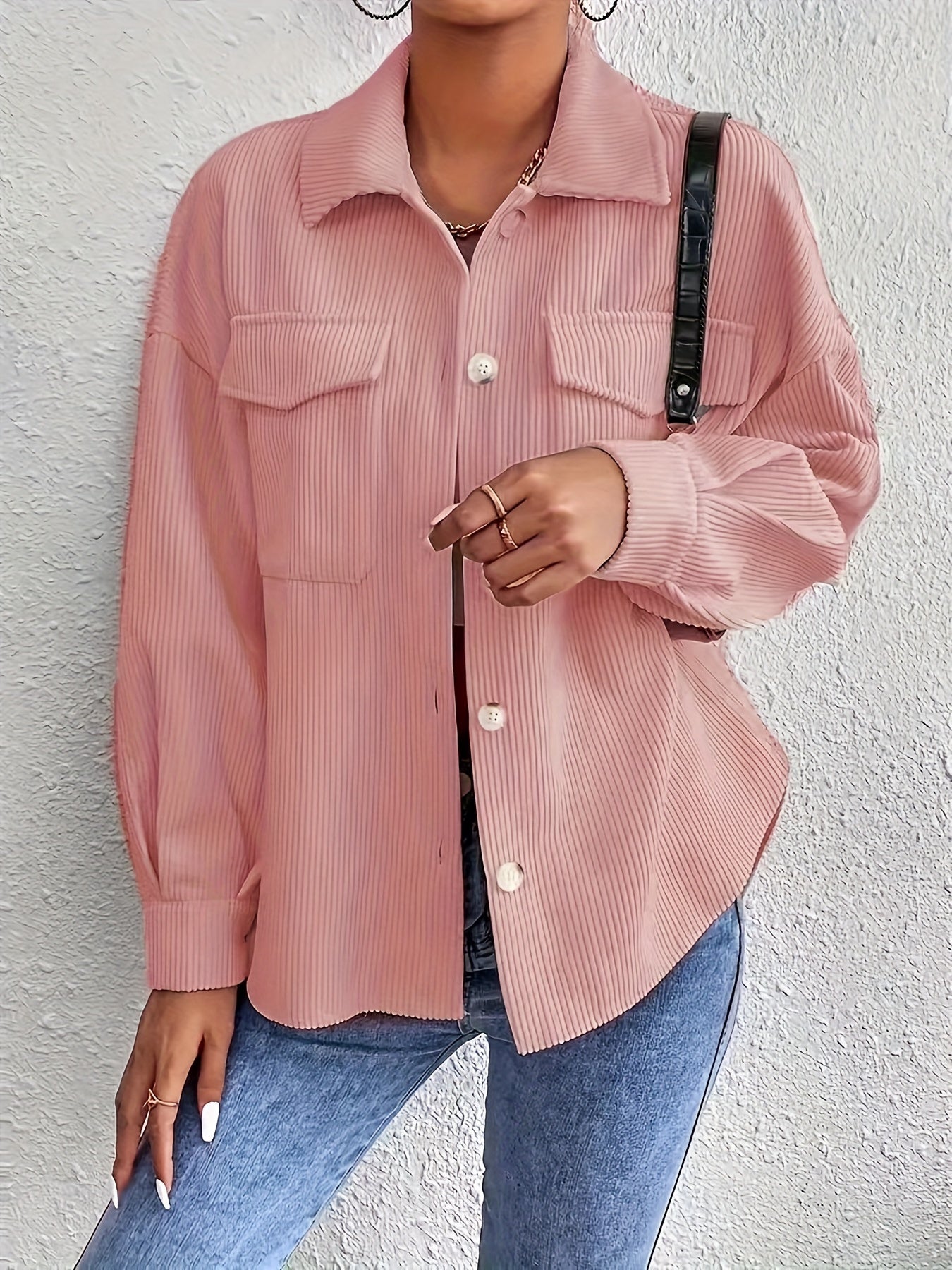 Veste Femme Oversize en Velours Côtelé – Poches à Rabat