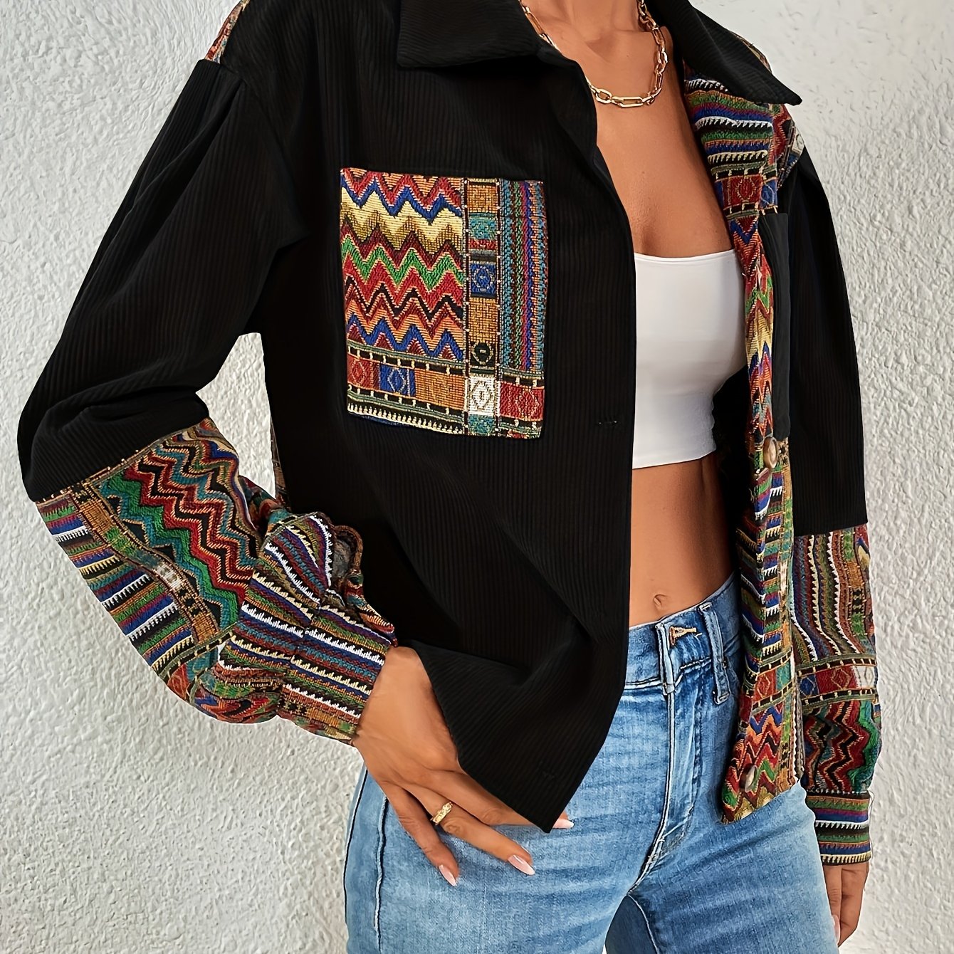 Veste Patchwork Velours Côtelé – Élégance Colorée