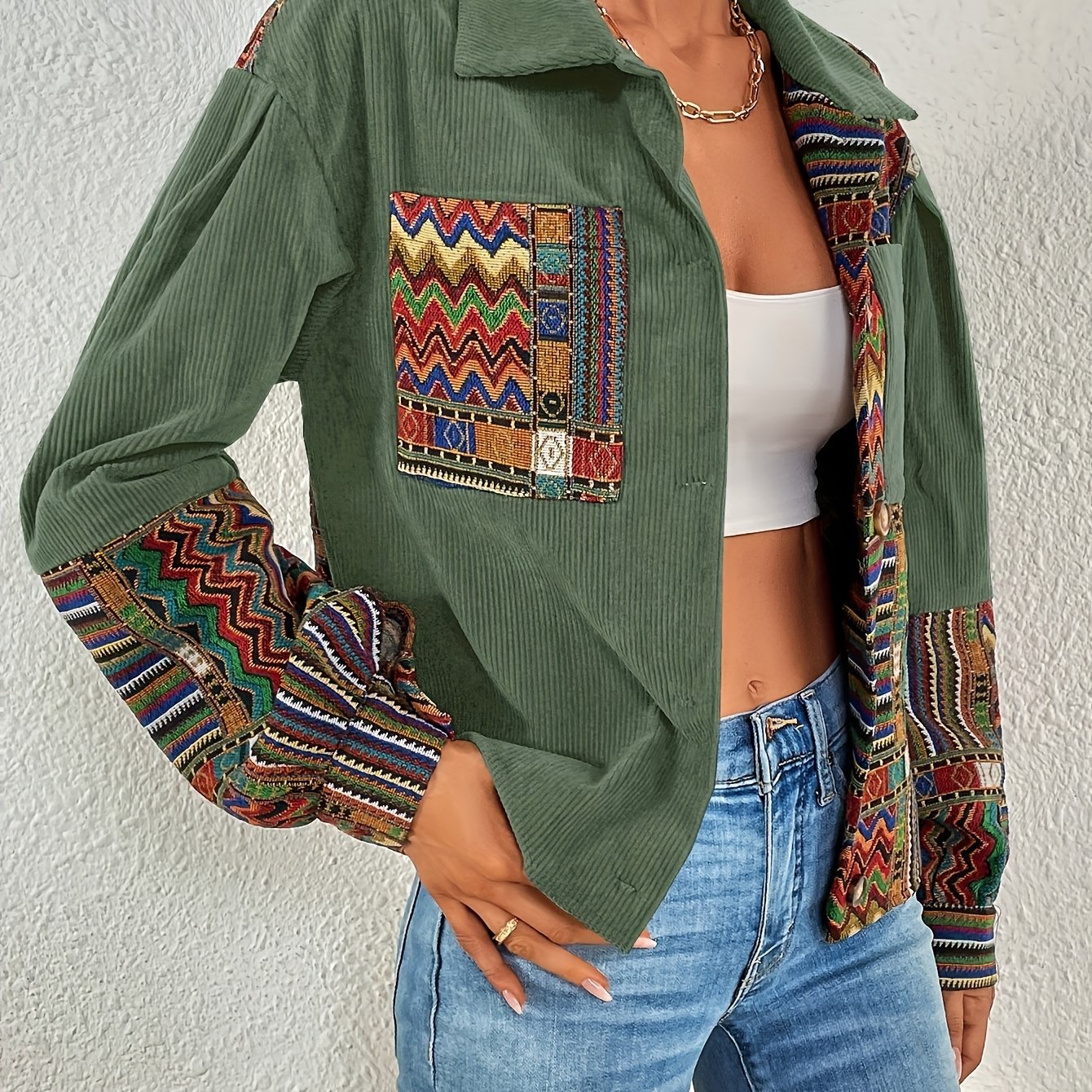 Veste Patchwork Velours Côtelé – Élégance Colorée