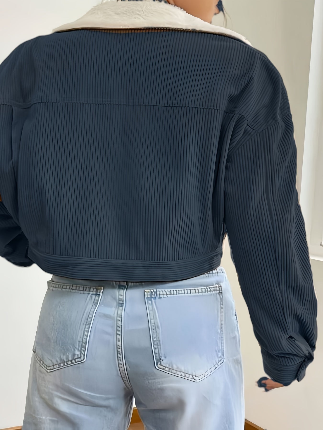 Veste Crop Femme en Velours Côtelé Doublée – Hiver Décontracté