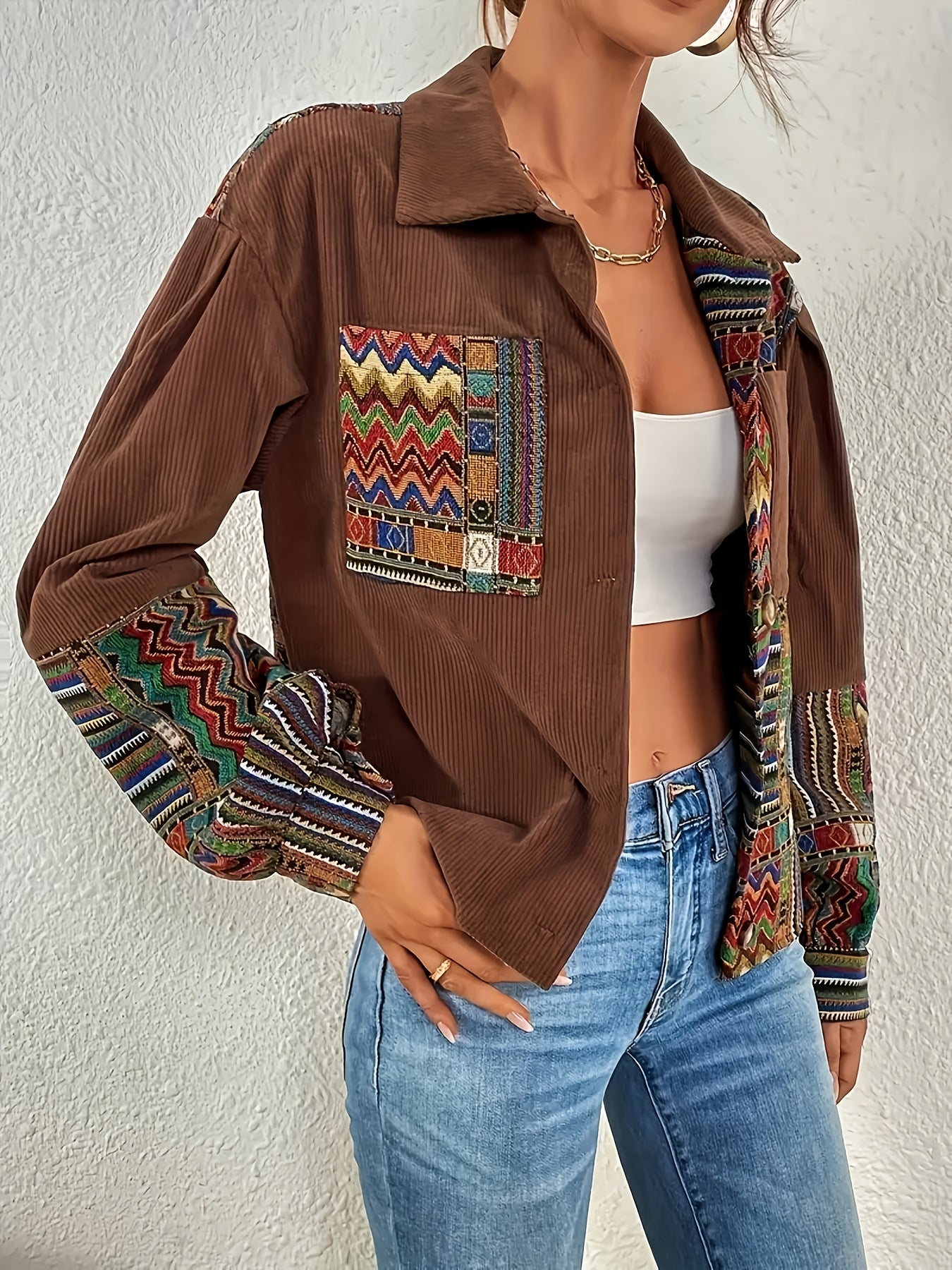 Veste Patchwork Velours Côtelé – Élégance Colorée