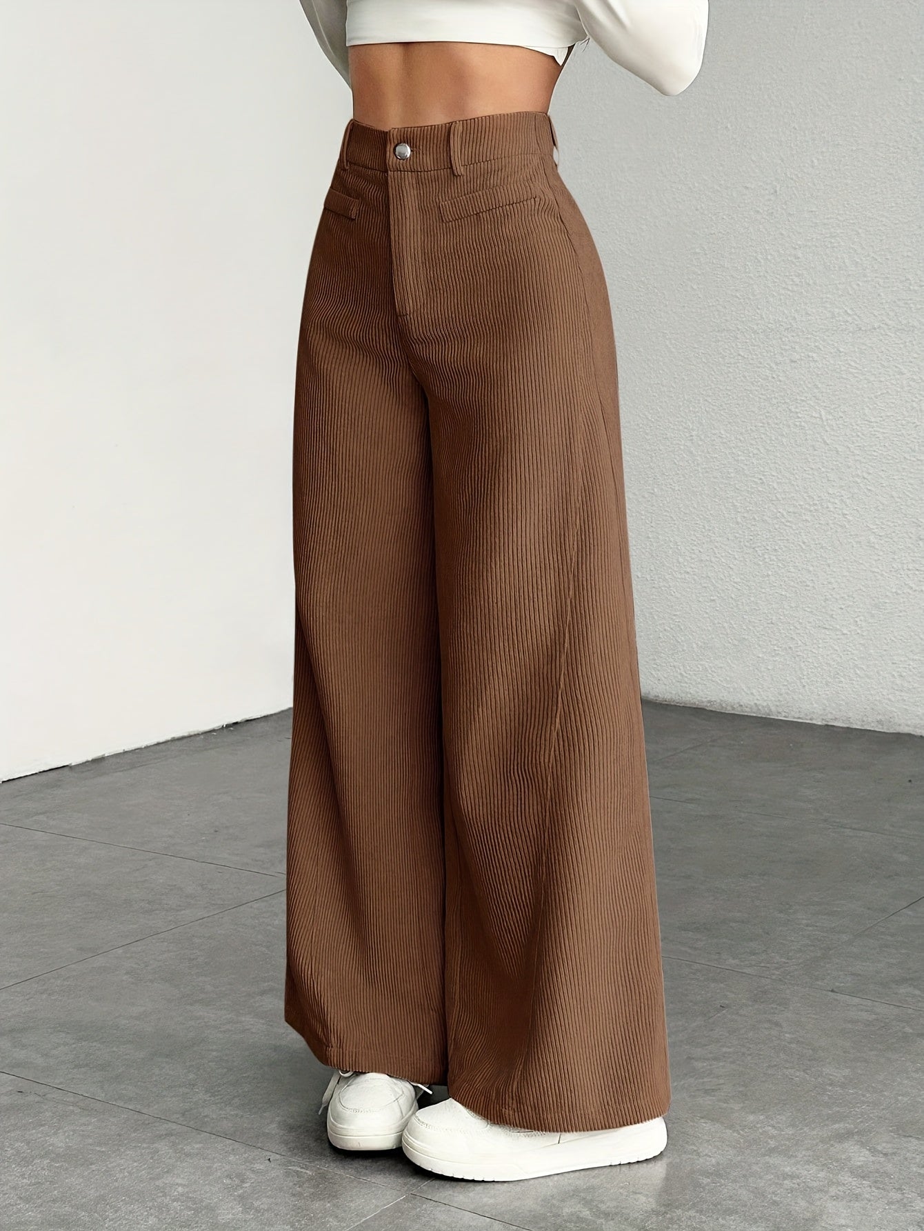 Pantalon Femme Taille Haute Velours Côtelé – Élégance Décontractée