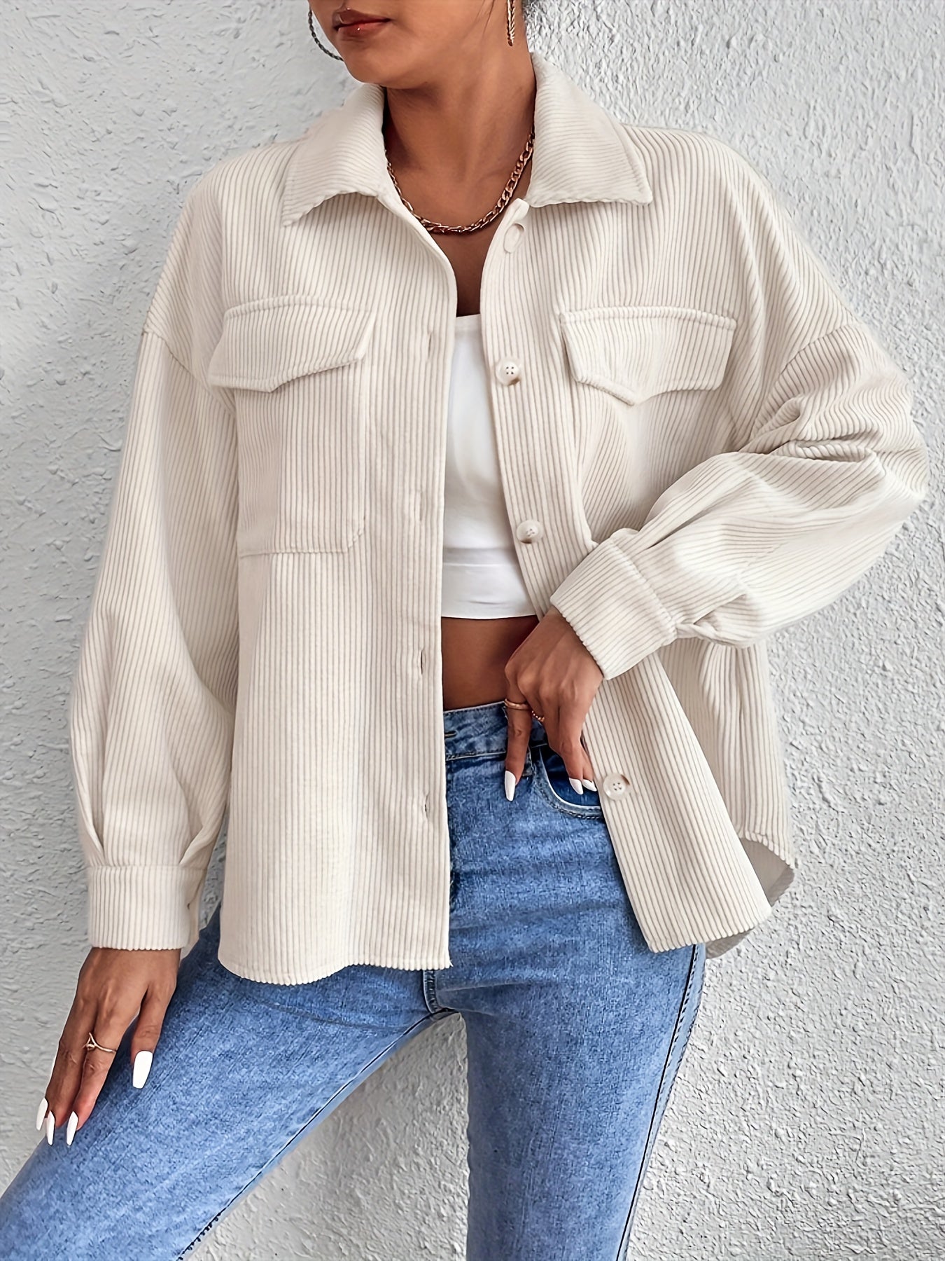 Veste Femme Oversize en Velours Côtelé – Poches à Rabat