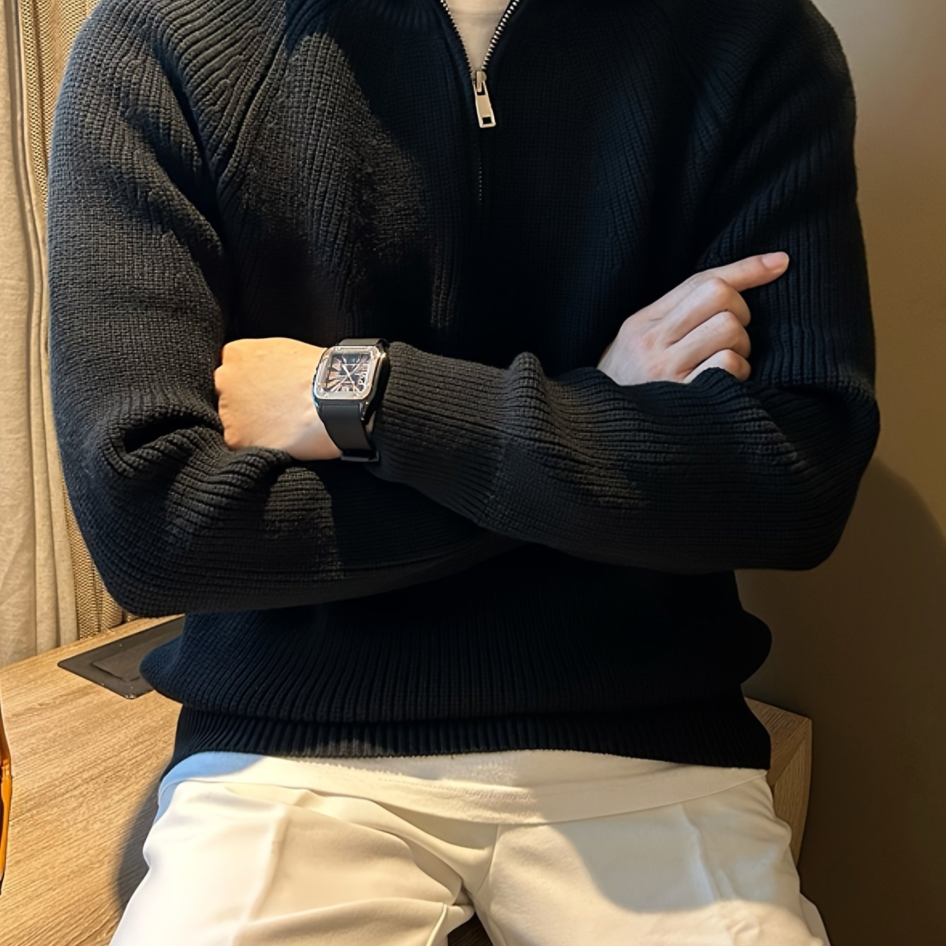 Pull Zippé Col Lapel en Maille - Chic Casual