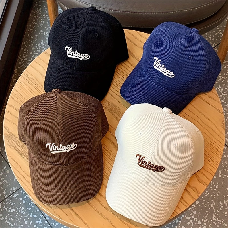Casquette en velours côtelé brodée – Vintage