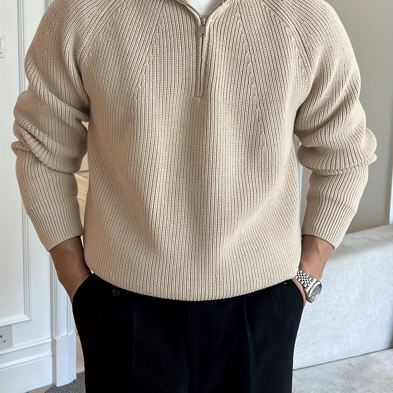 Pull Zippé Col Lapel en Maille - Chic Casual