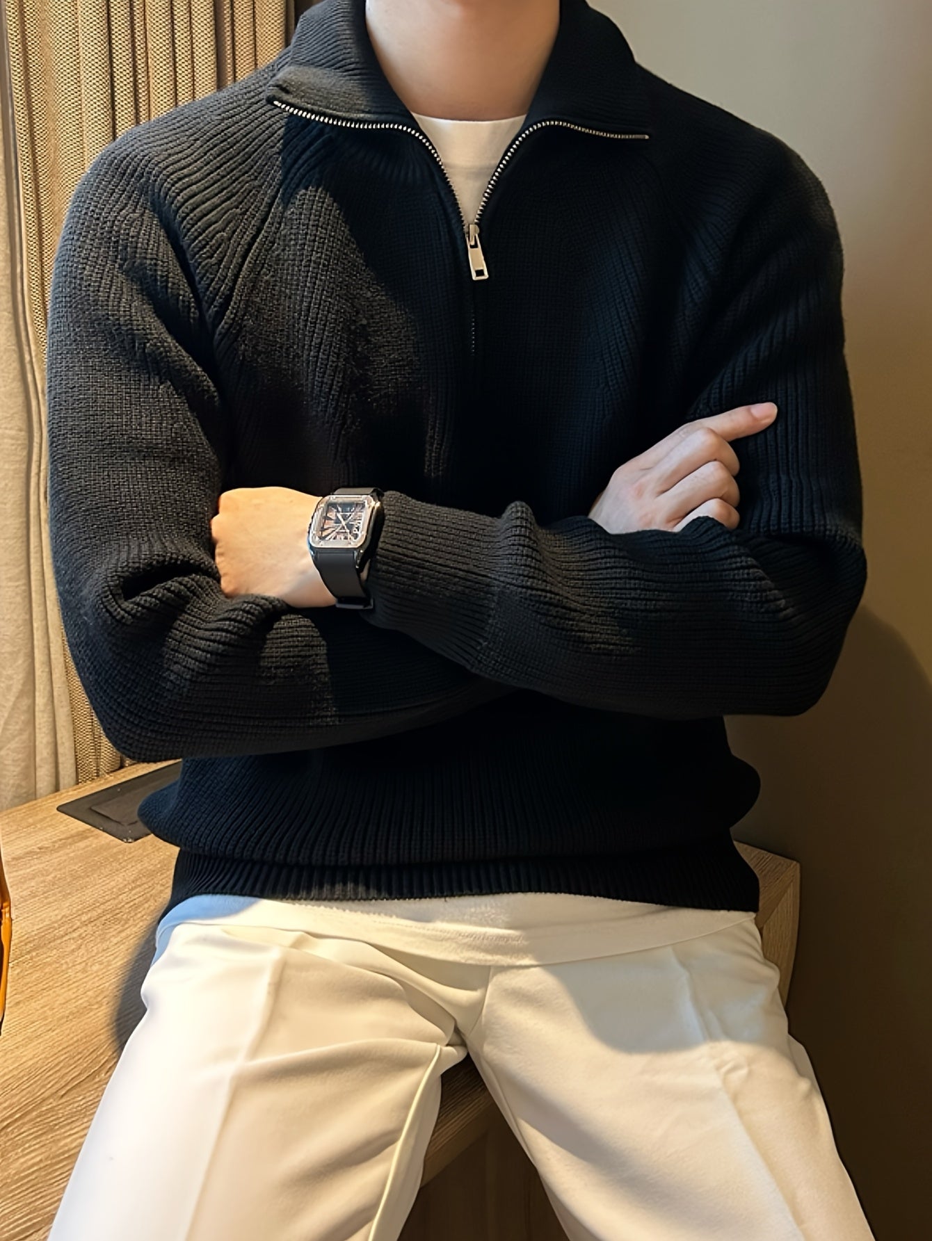 Pull Zippé Col Lapel en Maille - Chic Casual