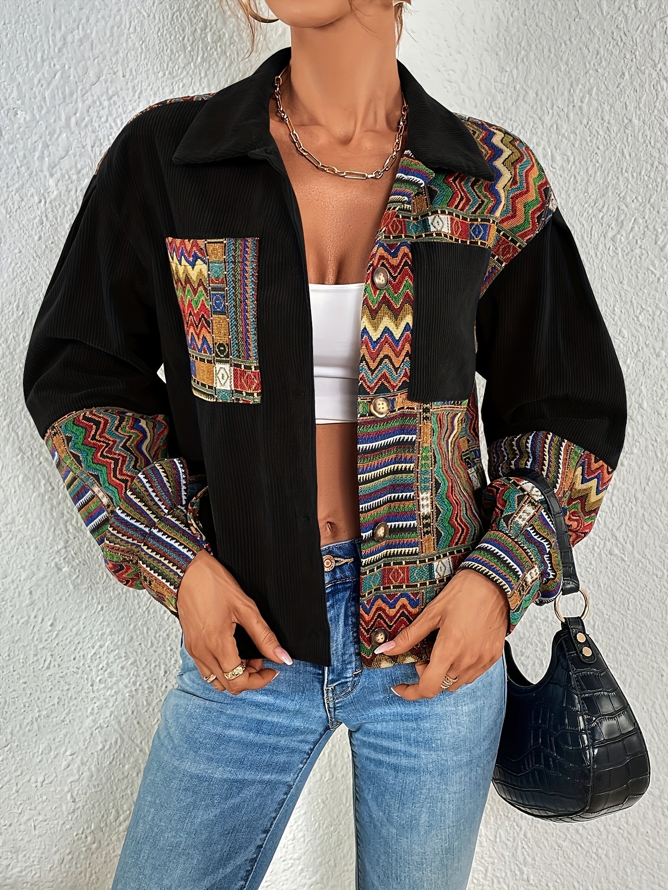 Veste Patchwork Velours Côtelé – Élégance Colorée