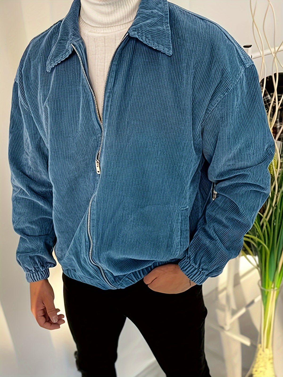 Veste en velours côtelé marron zippée – Style universitaire et casual chic