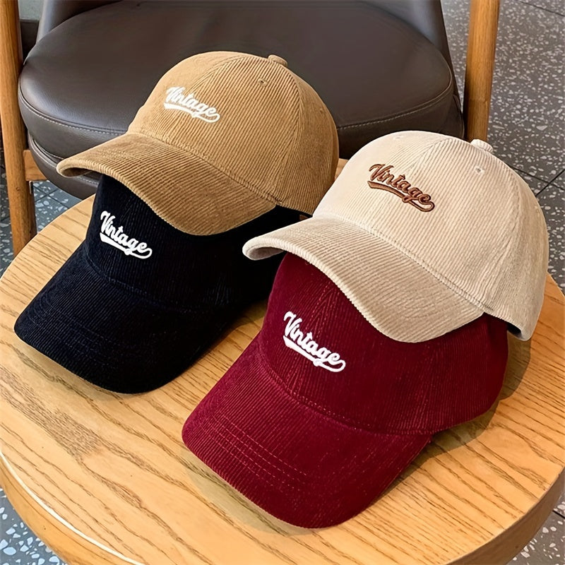 Casquette en velours côtelé brodée – Vintage